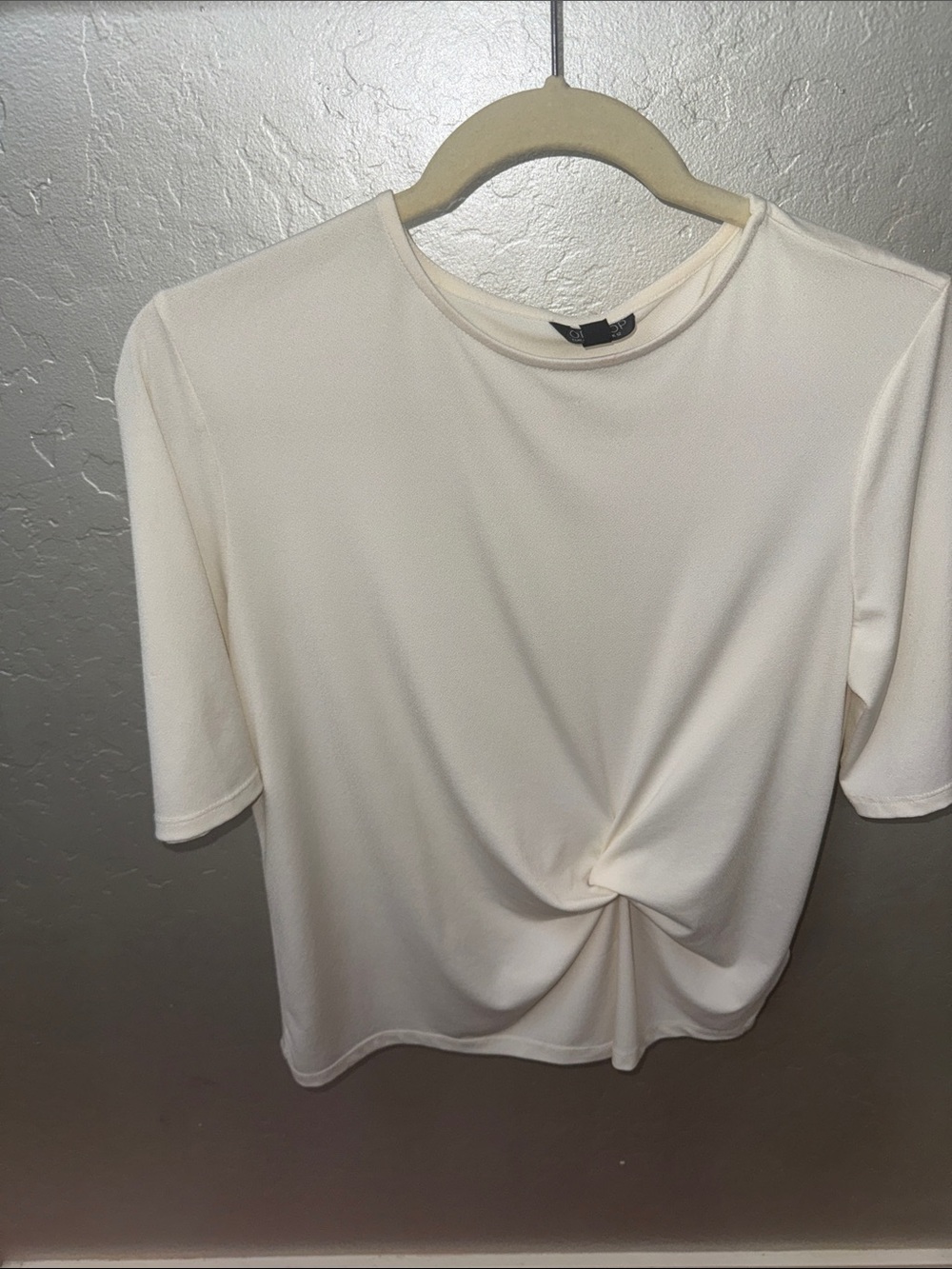 Topshop Cream Twist-Front Short Sleeve Tee